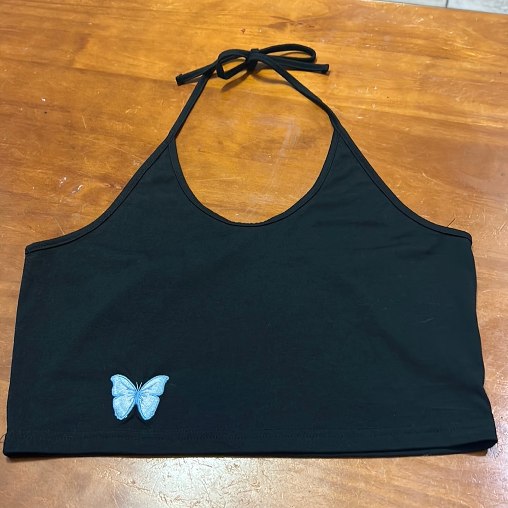 Black crop halter top